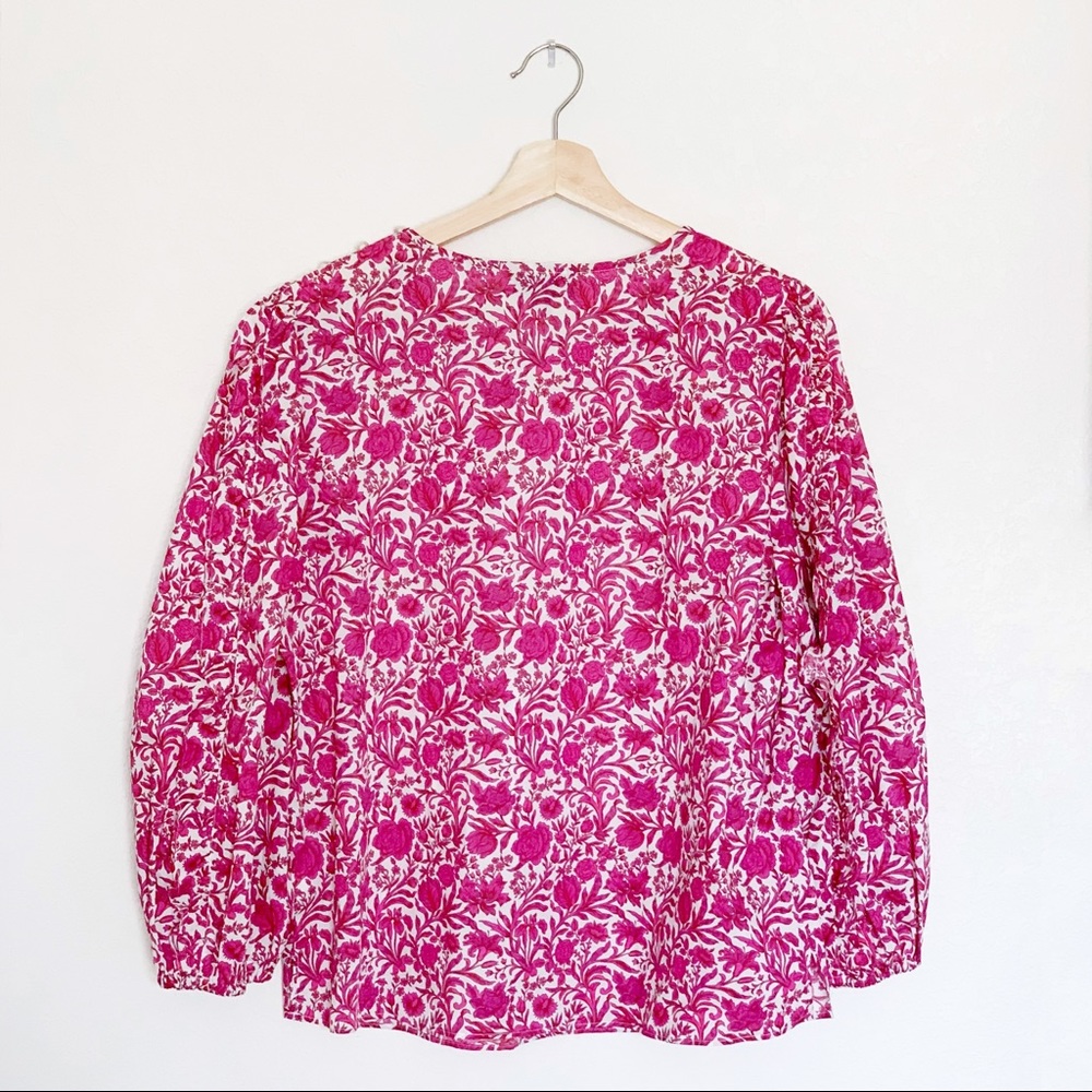 J.Crew Liberty London Sambourne Pink Azalea Floral Ruffled Blouse Top Small - Picture 3 of 6